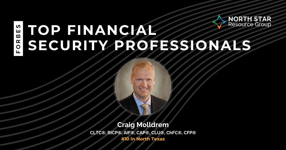 Forbes Top Financial Security Professionals banner with Craig Molldrem's portrait and North Texas ranking.